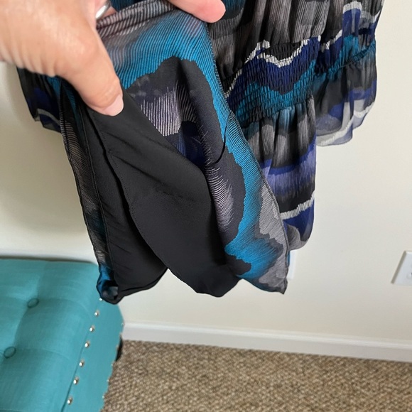 Diane Von Furstenburg Kelley Smocked Chiffon Silk Peacock Chevron Dress sz 12 - Picture 8 of 16